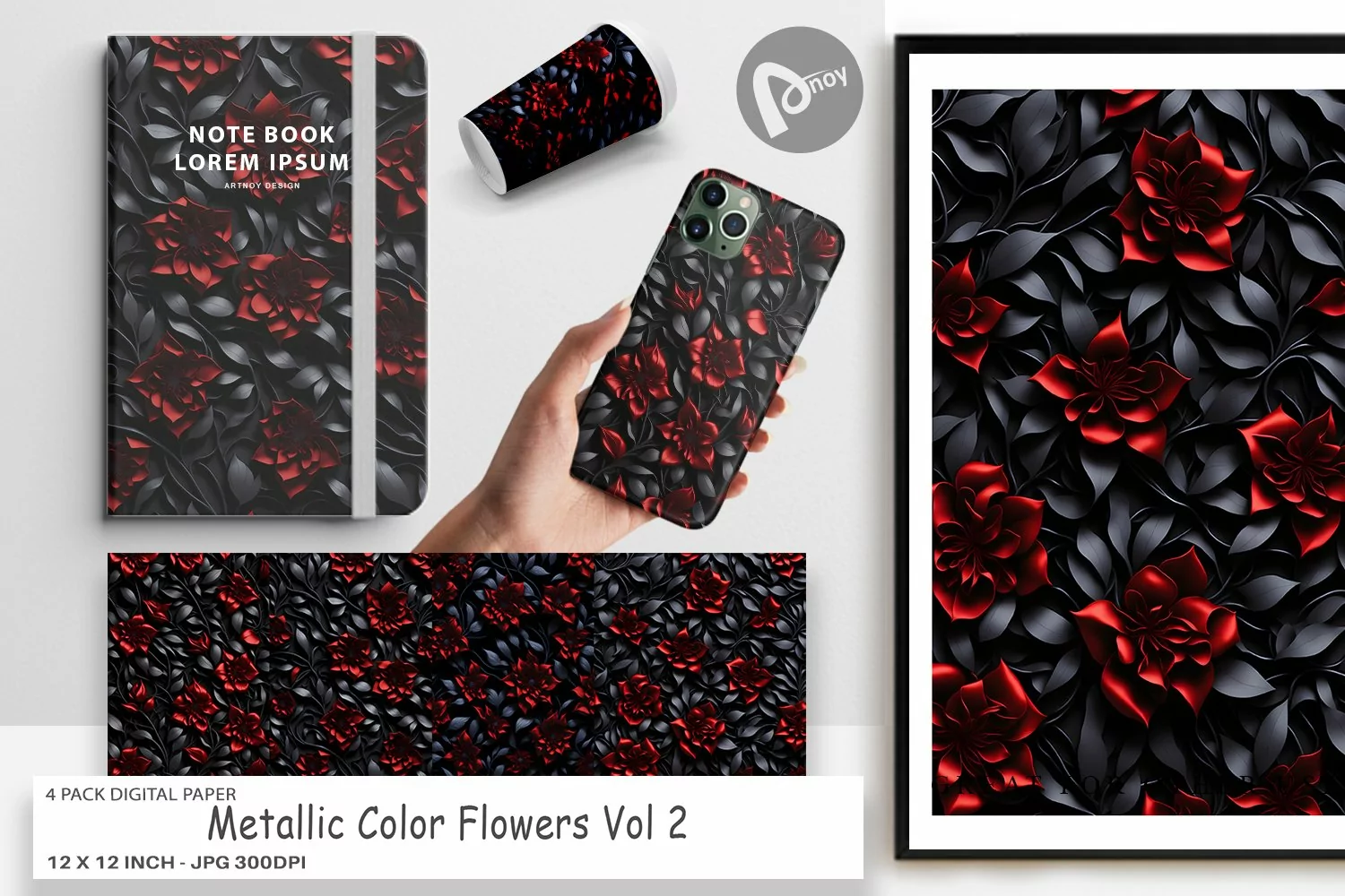 Digital Paper Metallic Color Flowers product image 1