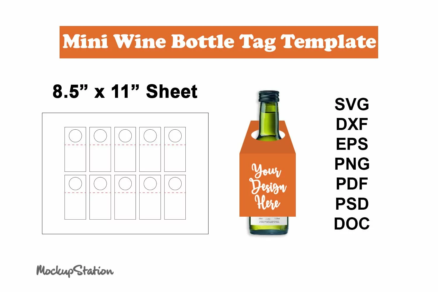 Mini Wine Bottle Tag Template SVG | Template for Sublimation product image 1