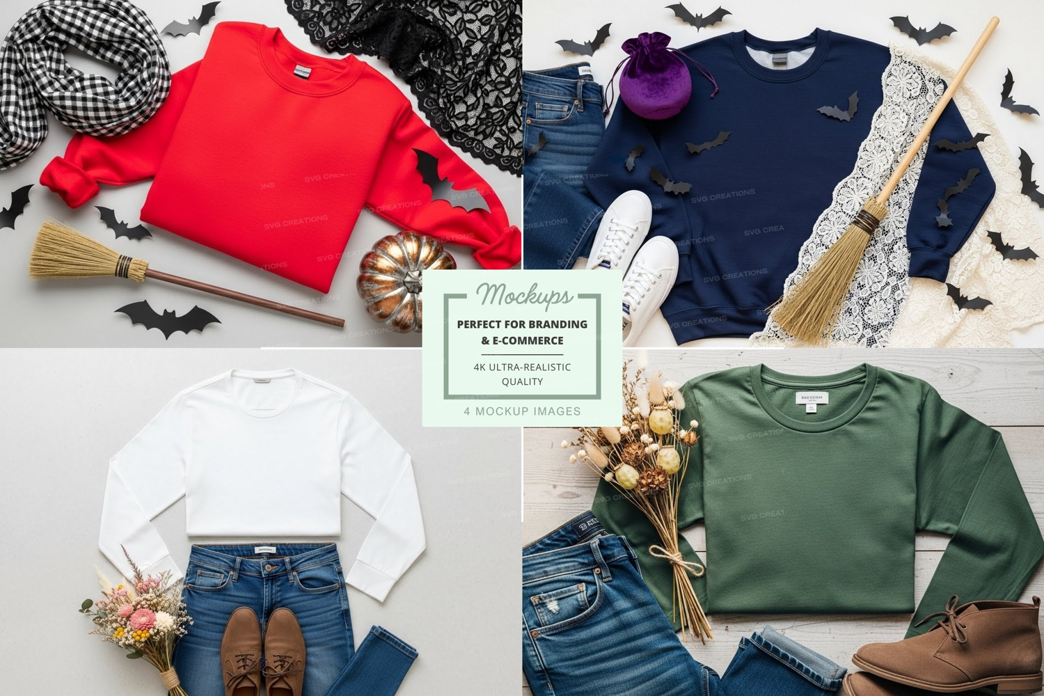 Flat lay mockup of sweaters and accessories product image 1