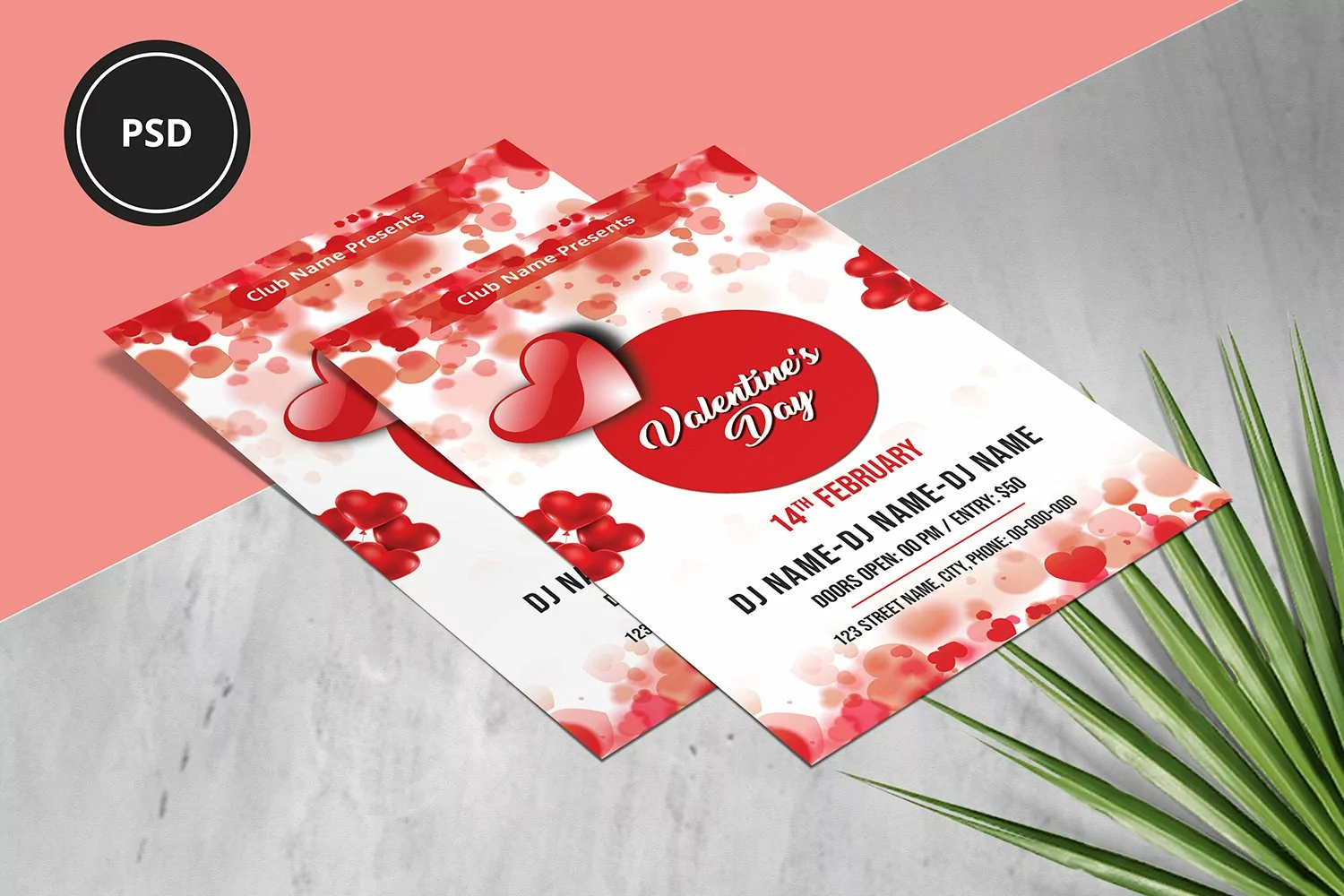 Valentines Day Party Flyer, Ms Word and Photoshop template product image 1
