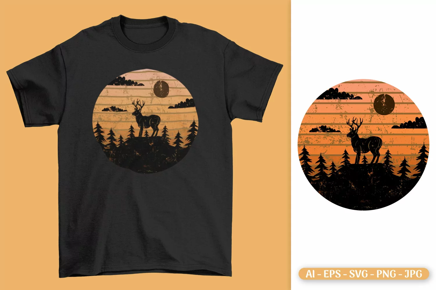 Deer and sunset in vintage style ilustration product image 1
