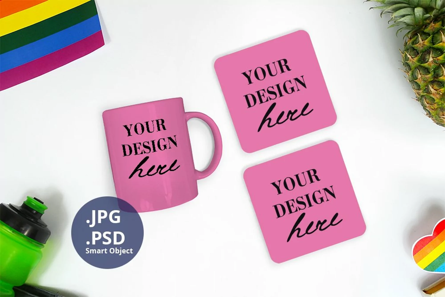 Color mug & Two coasters Mockup Pride, Mockup PSD & JPG product image 1