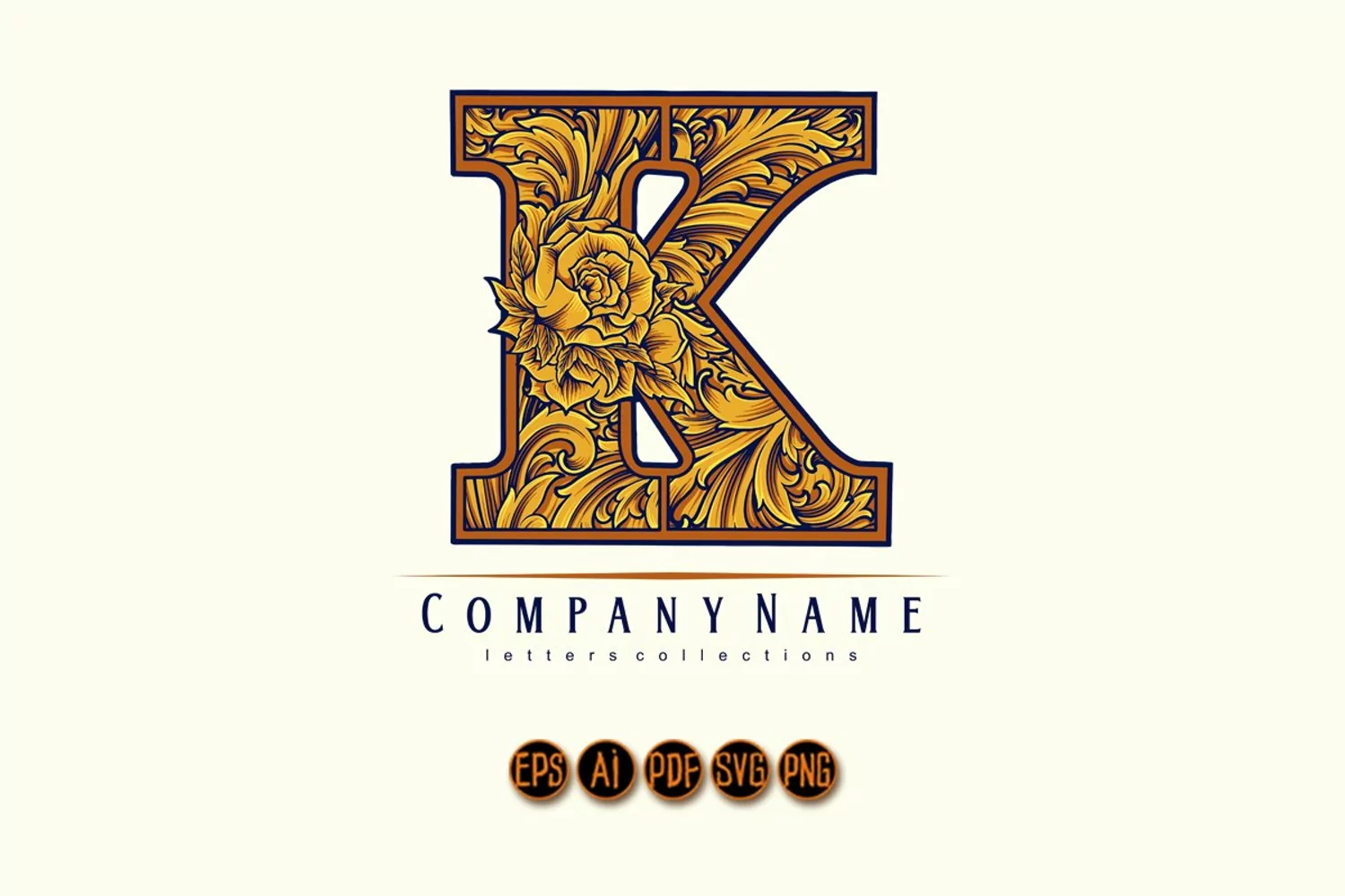 Modern flourish vintage elegance gold K monogram letter logo product image 1