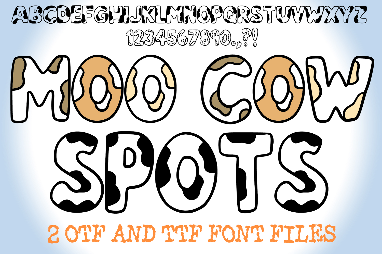 Moo Cow Spots Lettering ABC Font Animal Print Type by Squeeb Creative