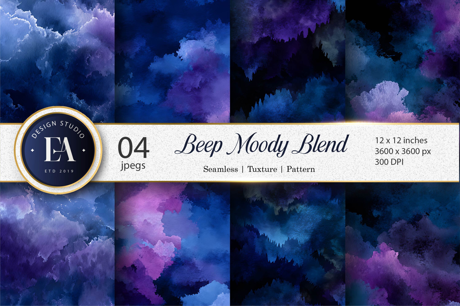 Dark Moody Blue Purple WatercolorInk Digital Paper product image 1