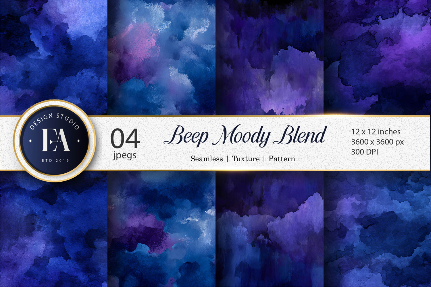 Deep Blue Purple Moody Watercolor FX Digital Paper product image 1