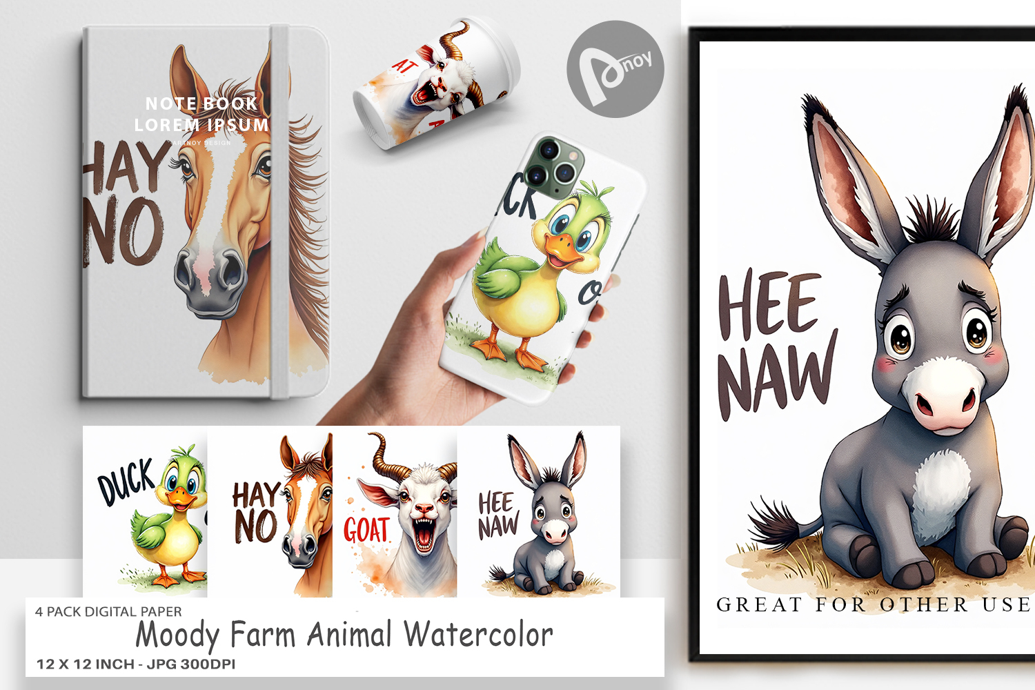Moody Farm Animal Quotes Digital Paper product image 1