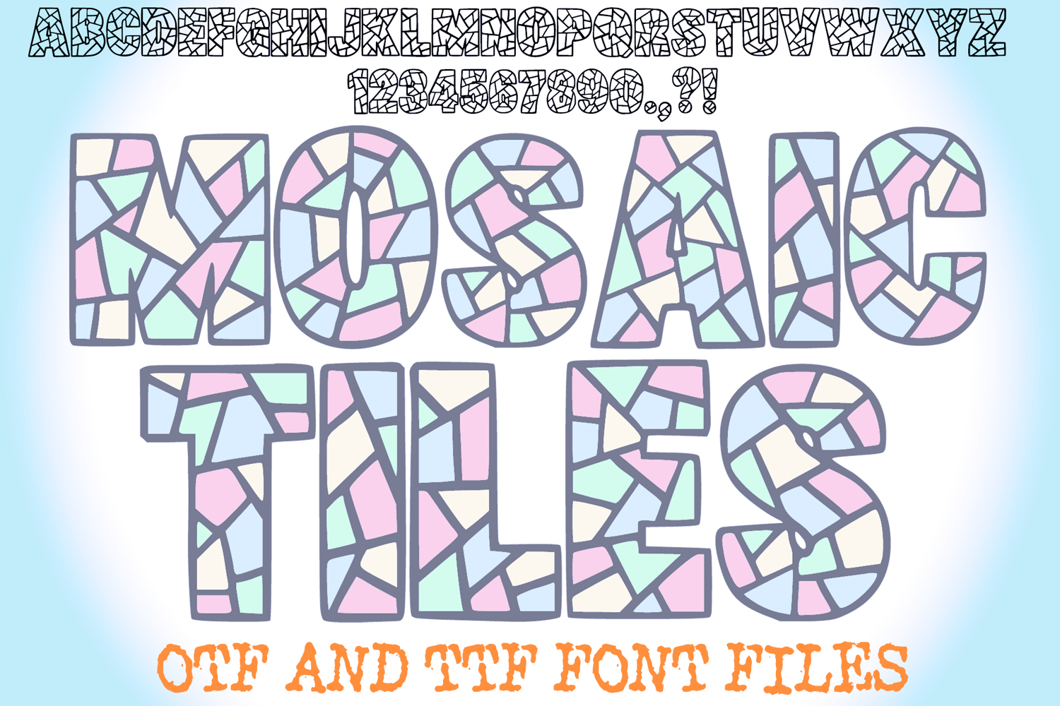 Mosaic Tiles Lettering ABC Font Typeface Shatter Alphabet OTF by Squeeb Creative