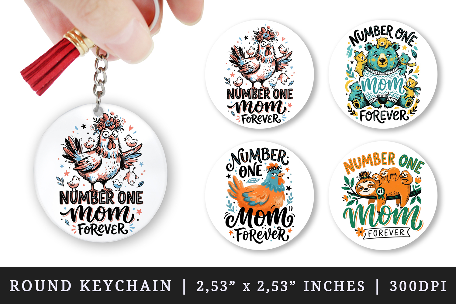 Mother's Day round keychain pintable sublimation design png product image 1