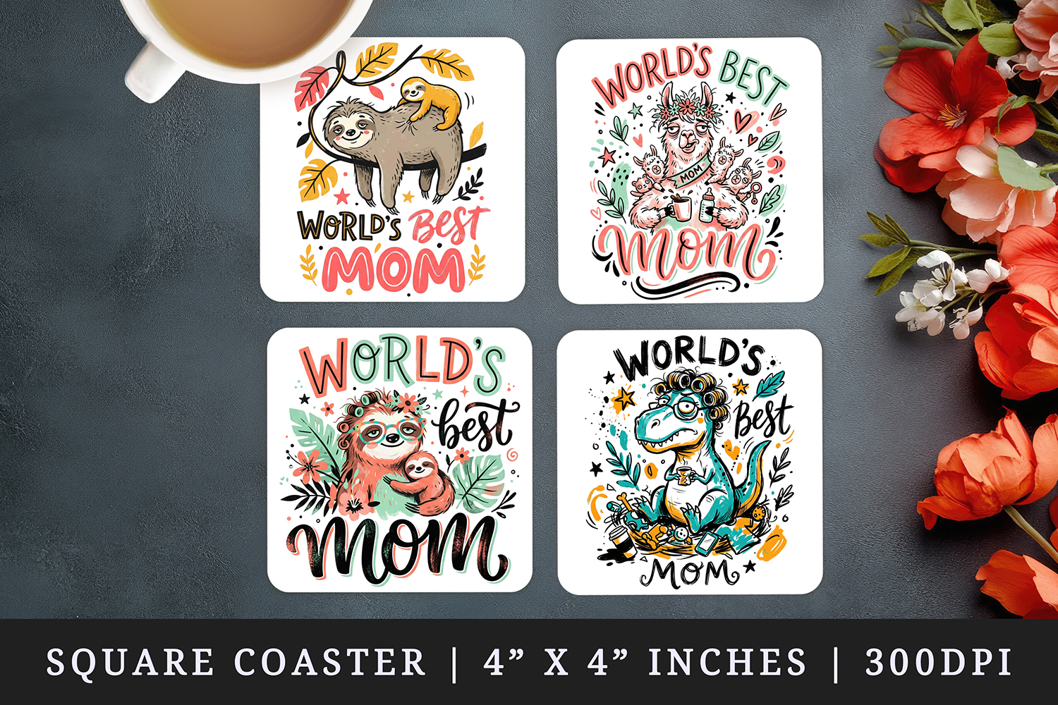 Mother's Day square coaster sublimation, coasters design product image 1