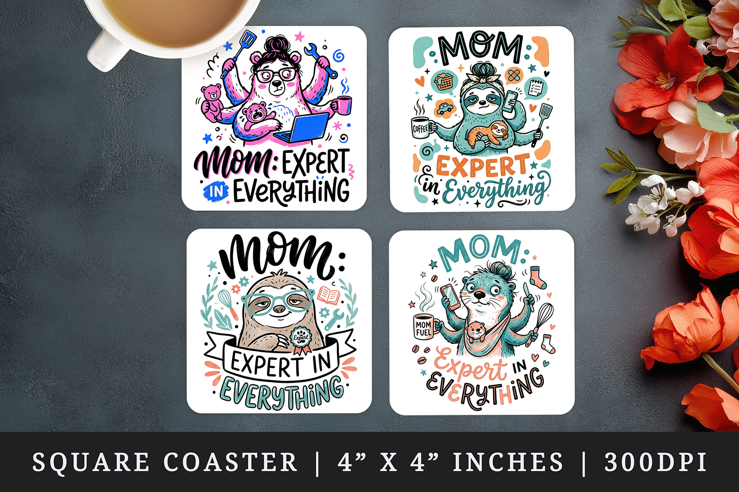 Mother's Day square coaster sublimation, coasters design product image 1