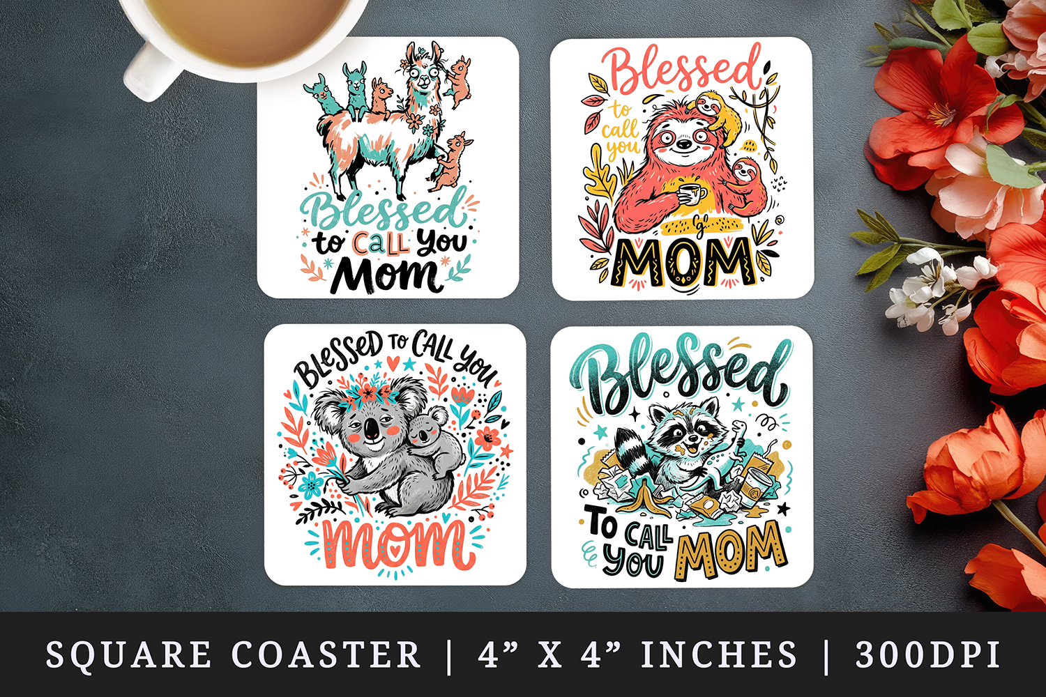 Mother's Day square coaster sublimation, coasters design product image 1