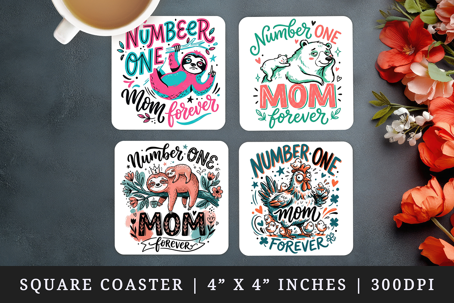 Mother's Day square coaster sublimation, coasters design product image 1
