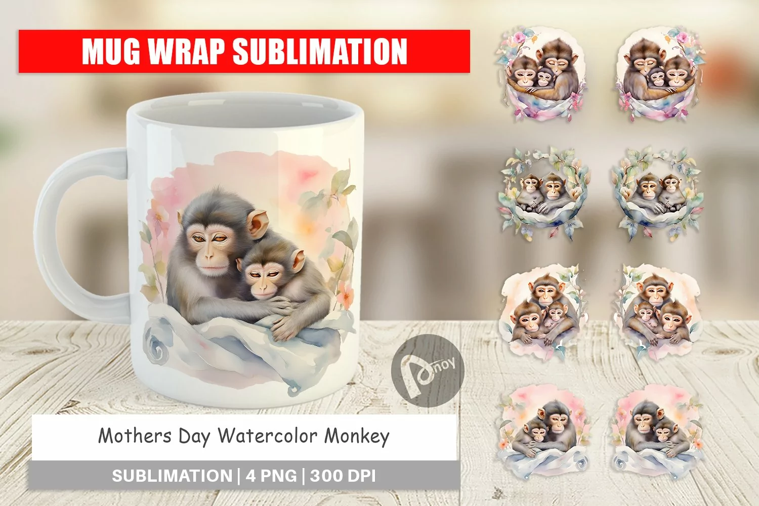 Mug Wrap Design Mothers Day Monkey product image 1