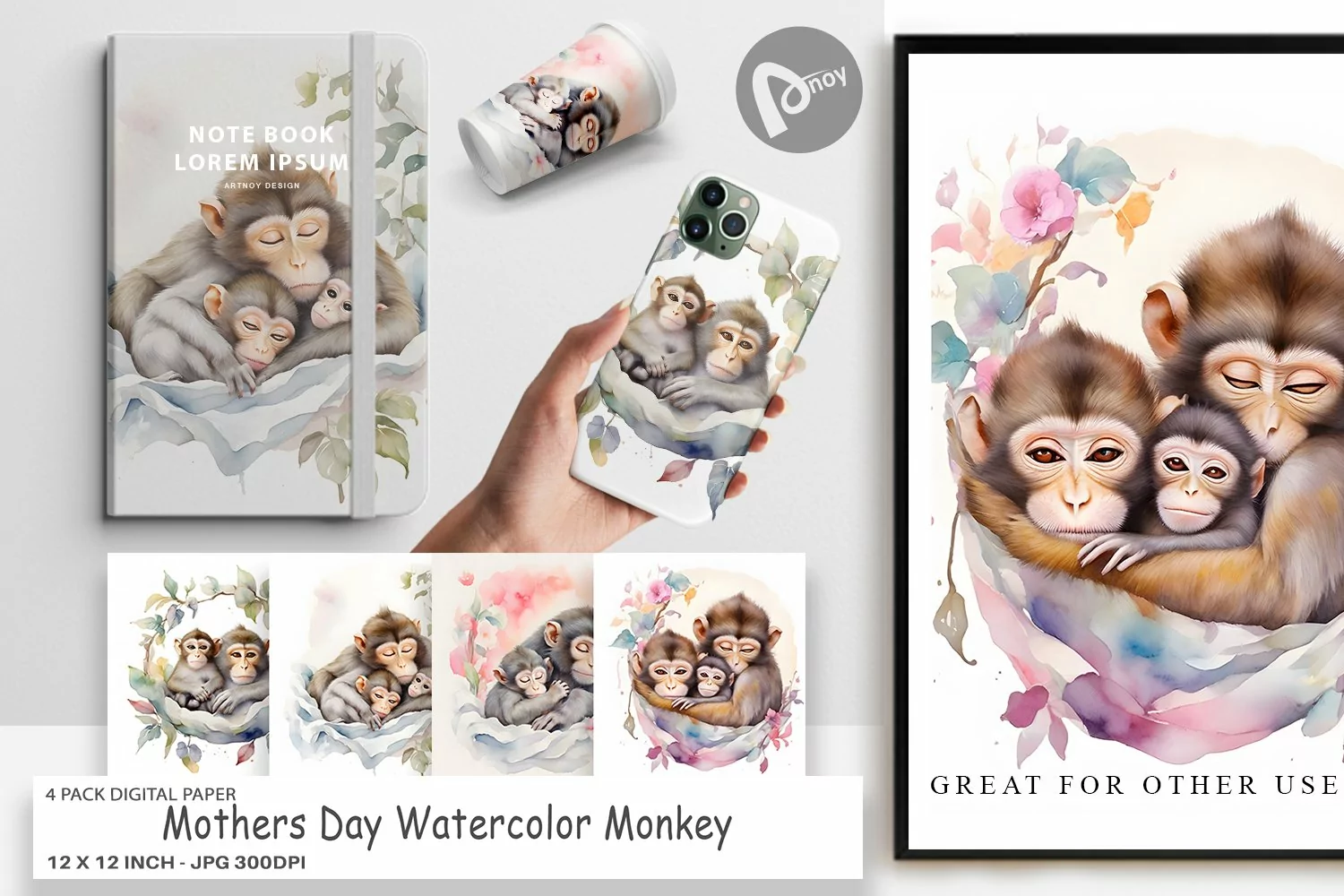 Digital Paper Mothers Day Monkey product image 1