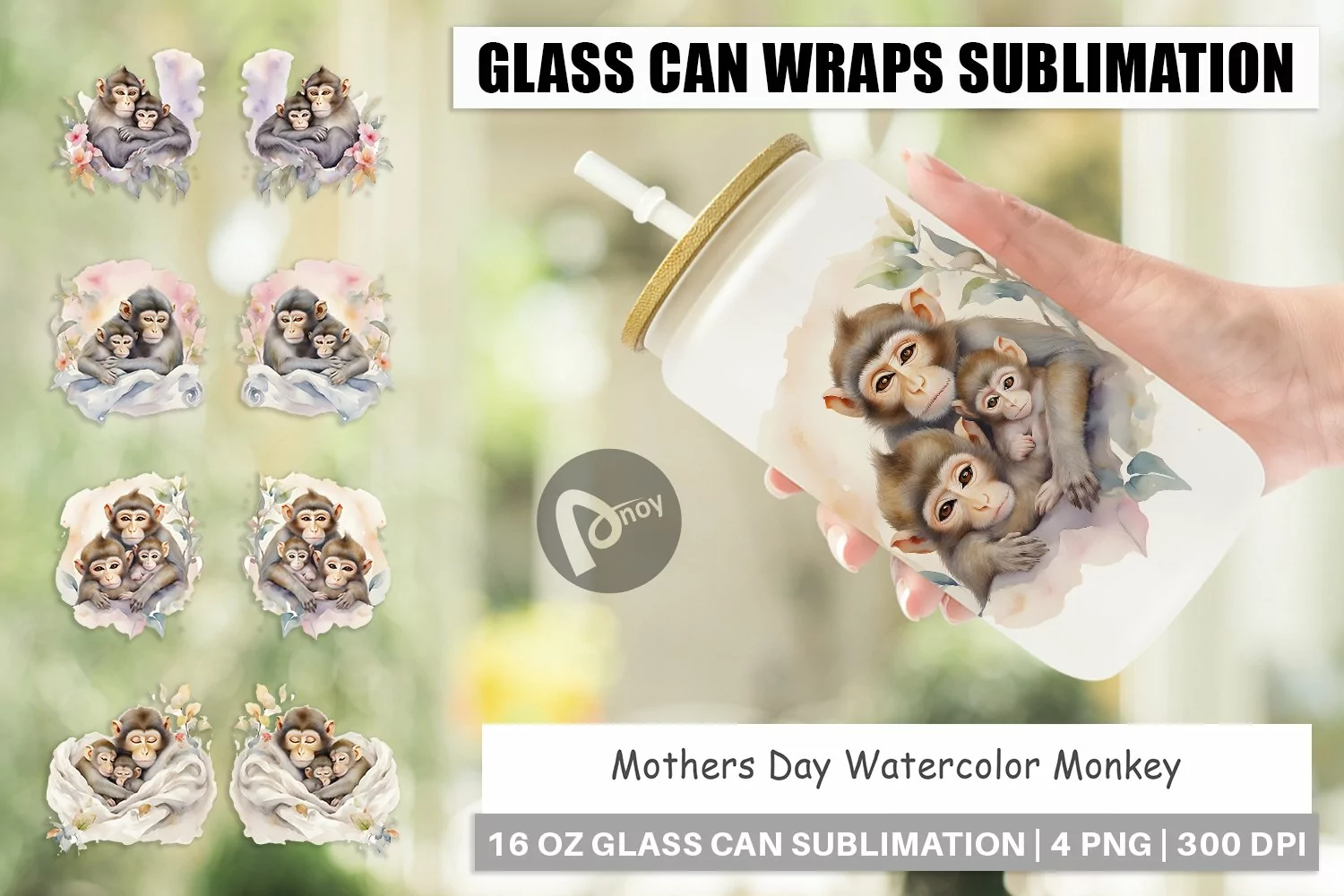 Glass Can Wraps Mothers Day Monkey product image 1