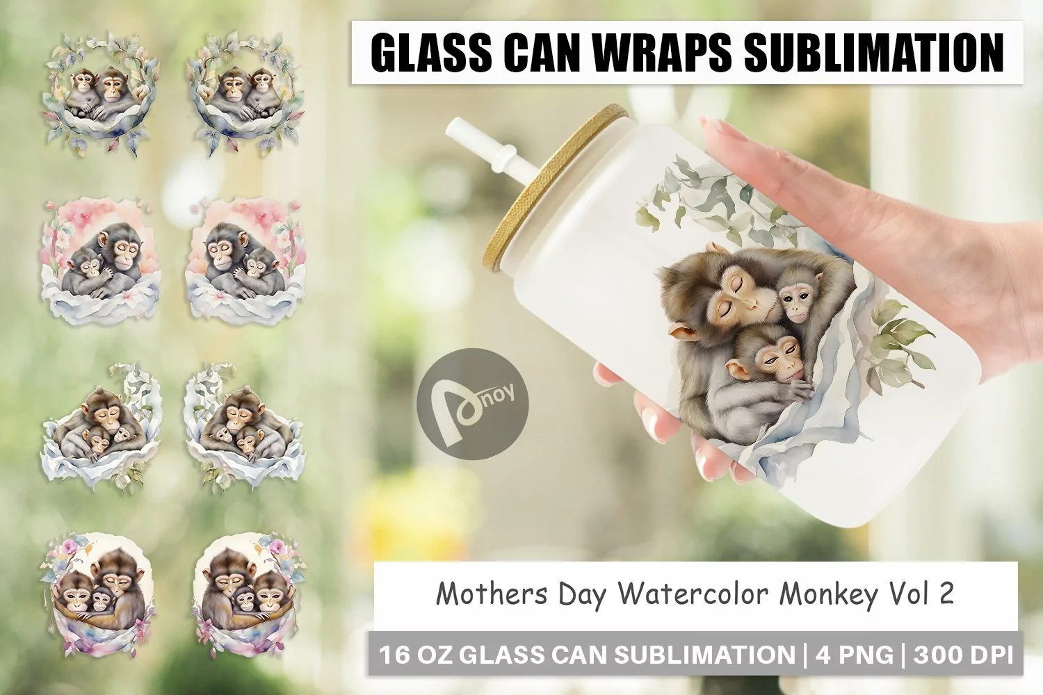 Glass Can Wraps Mothers Day Monkey product image 1