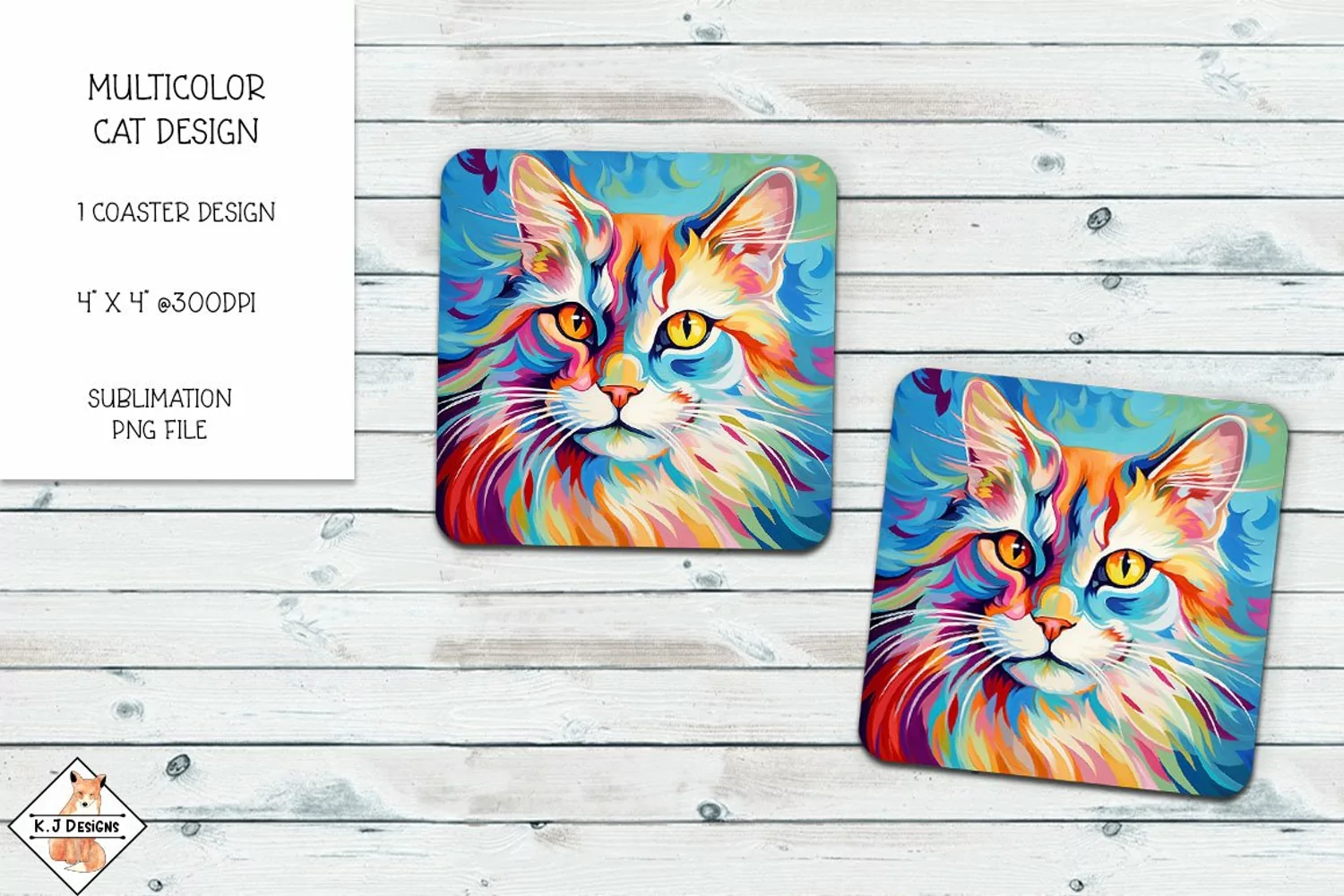 Multicolor Cat Coaster Design Sublimation product image 1