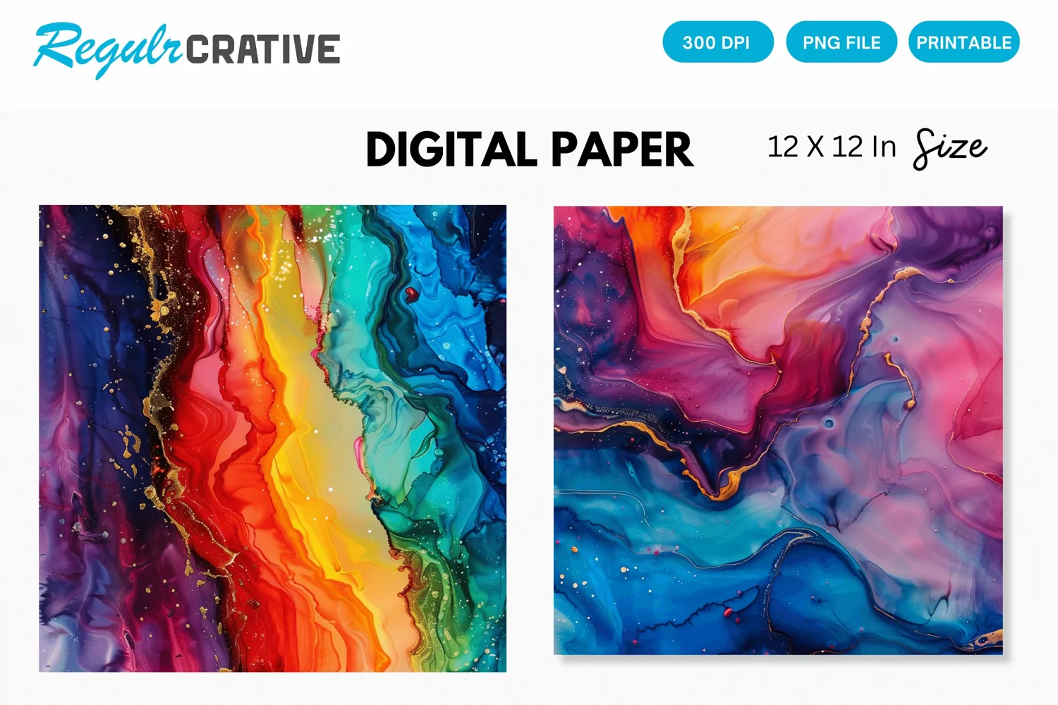 Multicolored Dripping Alcohol Ink Digital Paper, Alcohol Ink product image 1