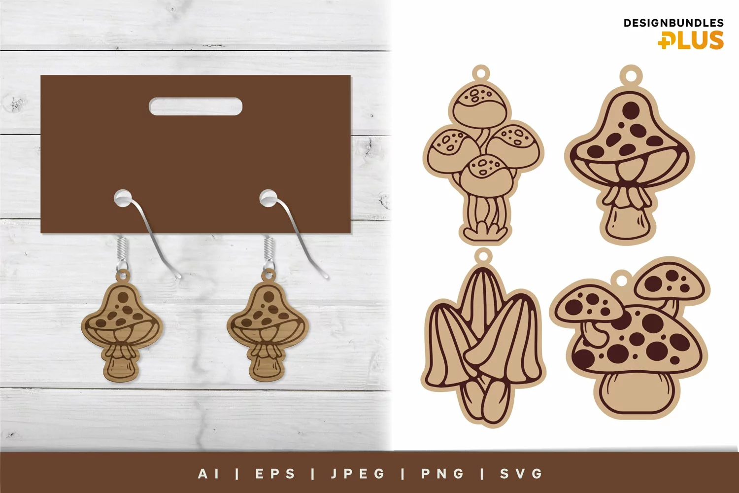 Cottagecore Mushrooms Earring Set, Lasercut & Engraving SVG product image 1
