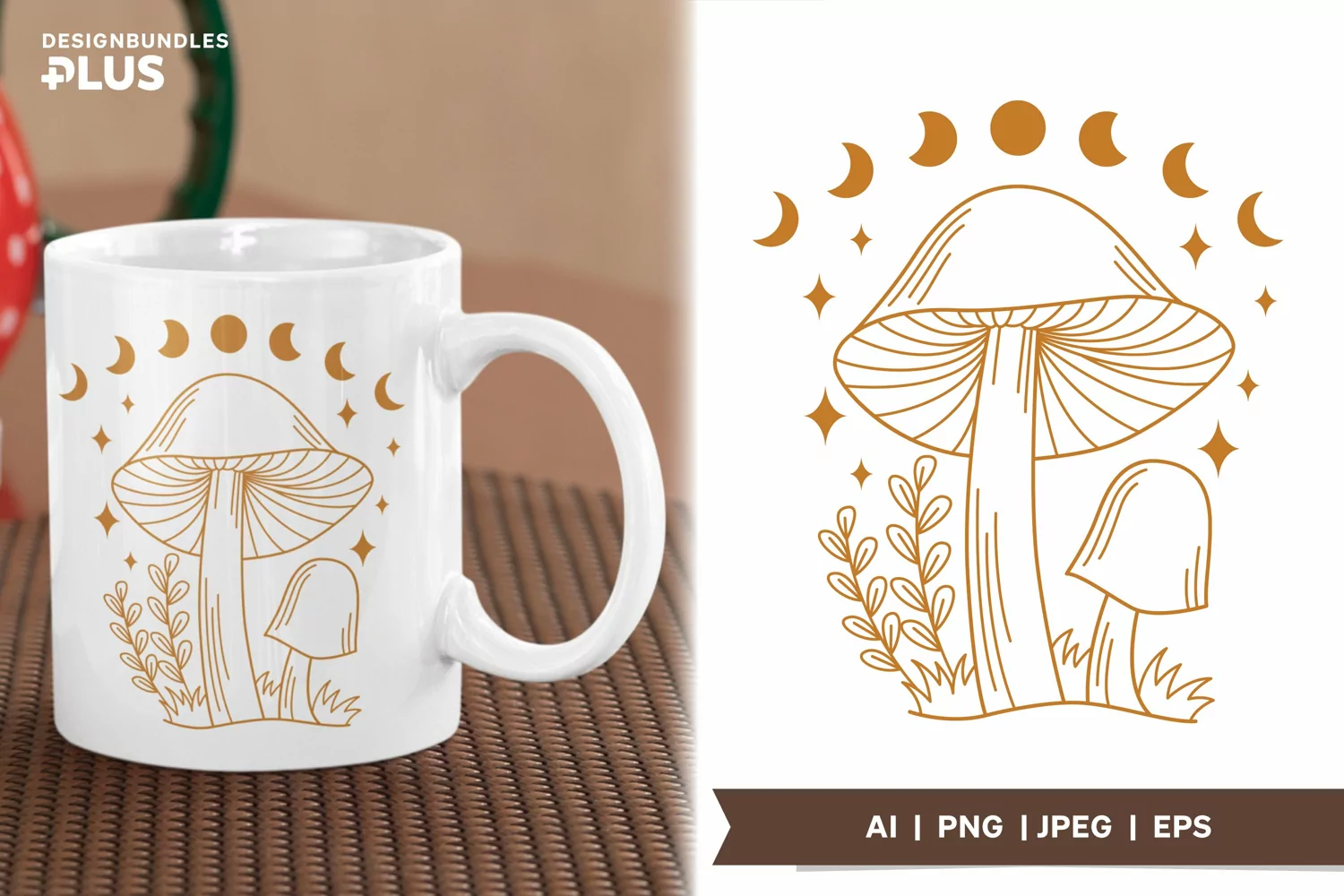 Mushroom with Celestial Lunar Phase, Cottagecore Sublimation product image 1