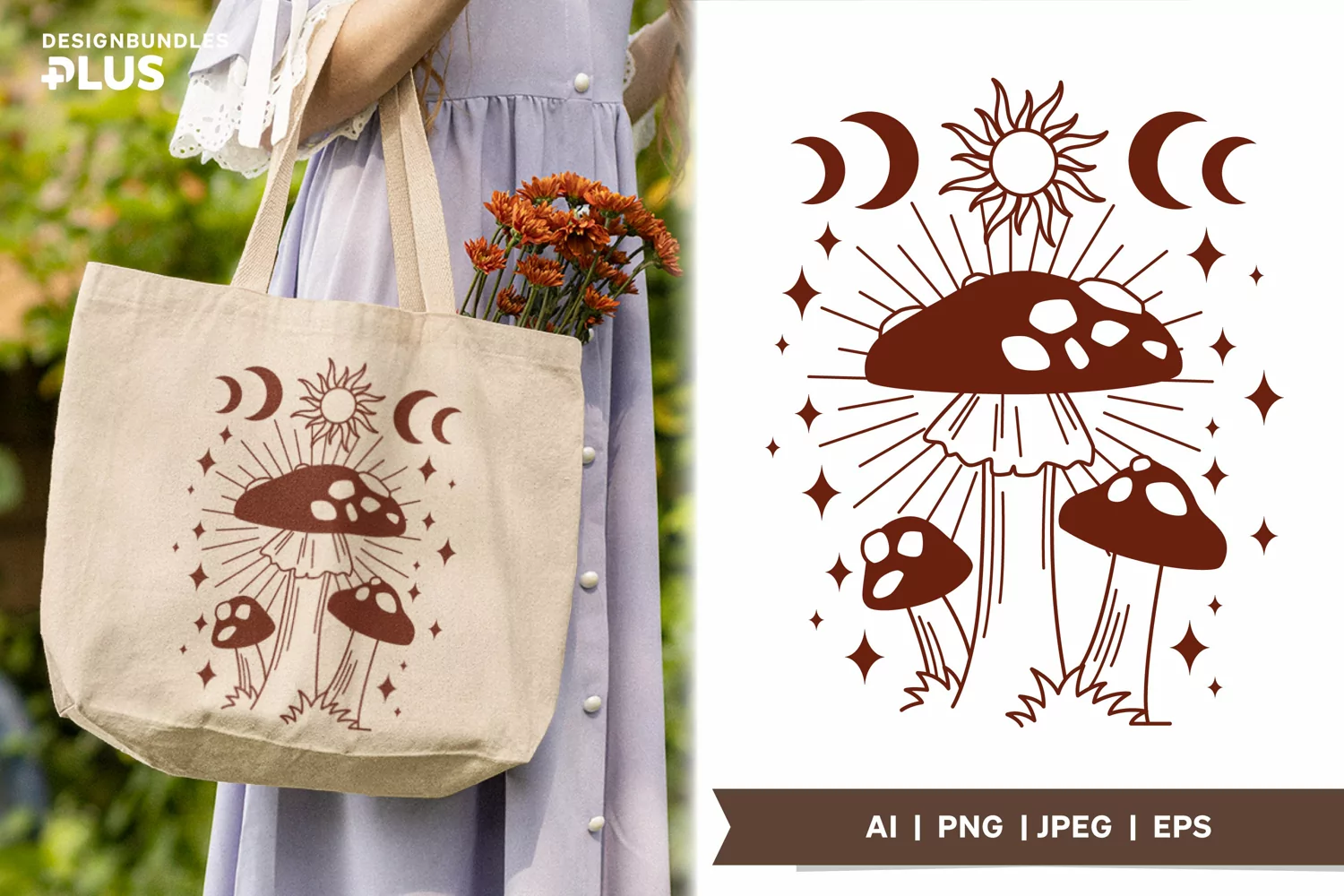 Mushroom with Sun & Moon, Celestial, Cottagecore Sublimation product image 1