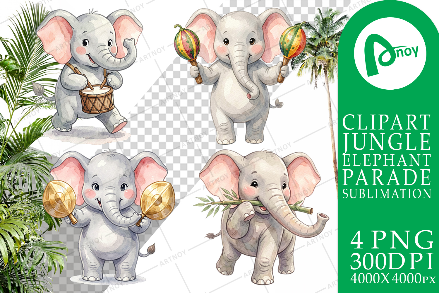 Musical Jungle Elephant Sublimation product image 1