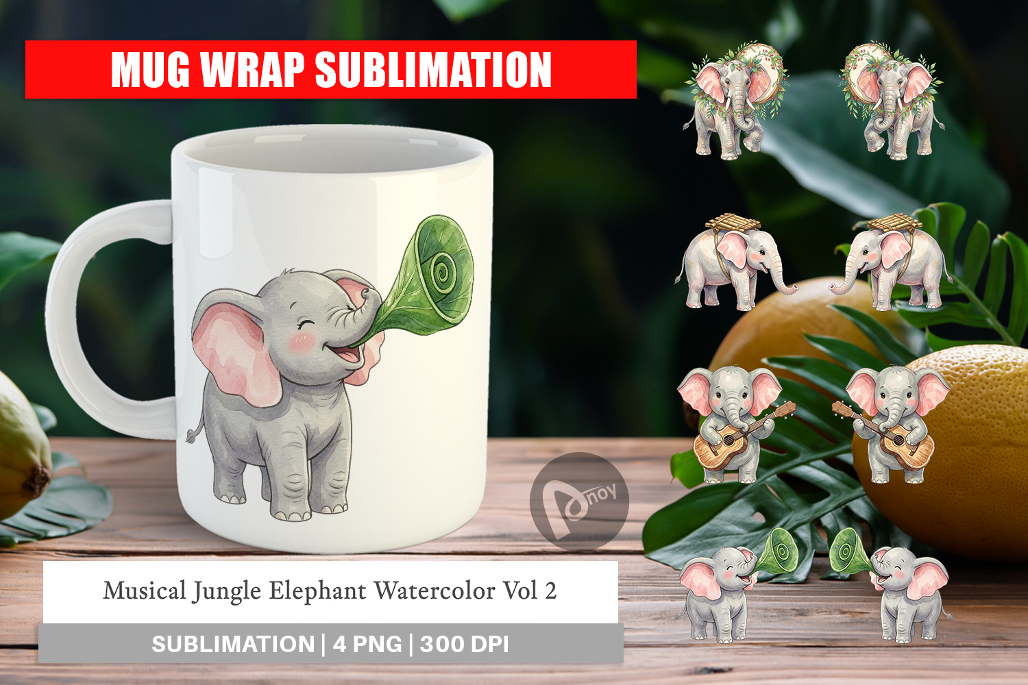 Musical Jungle Elephant Mug Wrap product image 1