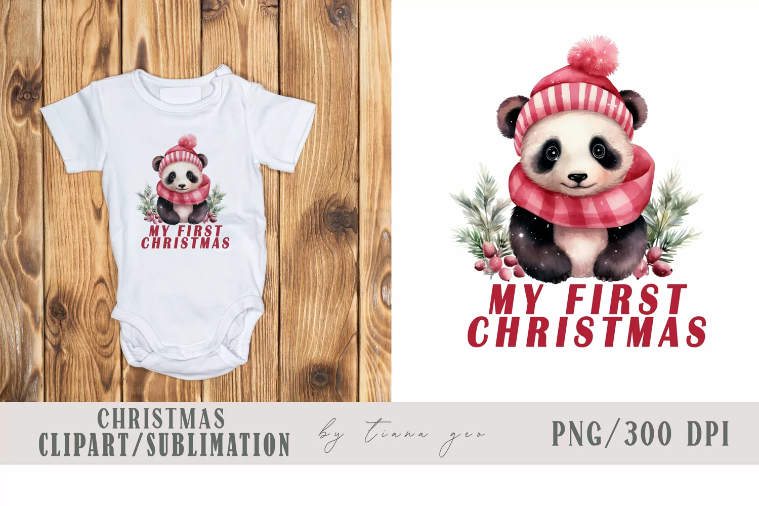 My first Christmas panda sublimation- 1 png file product image 1