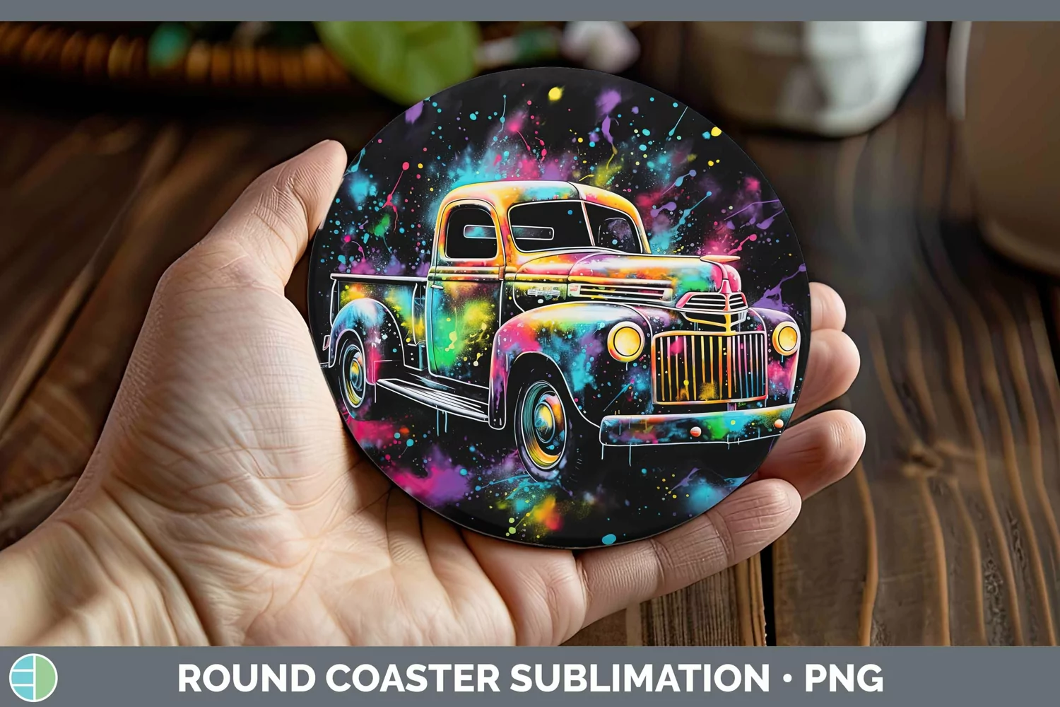 GorgeousNeon Christmas Round Coaster design.