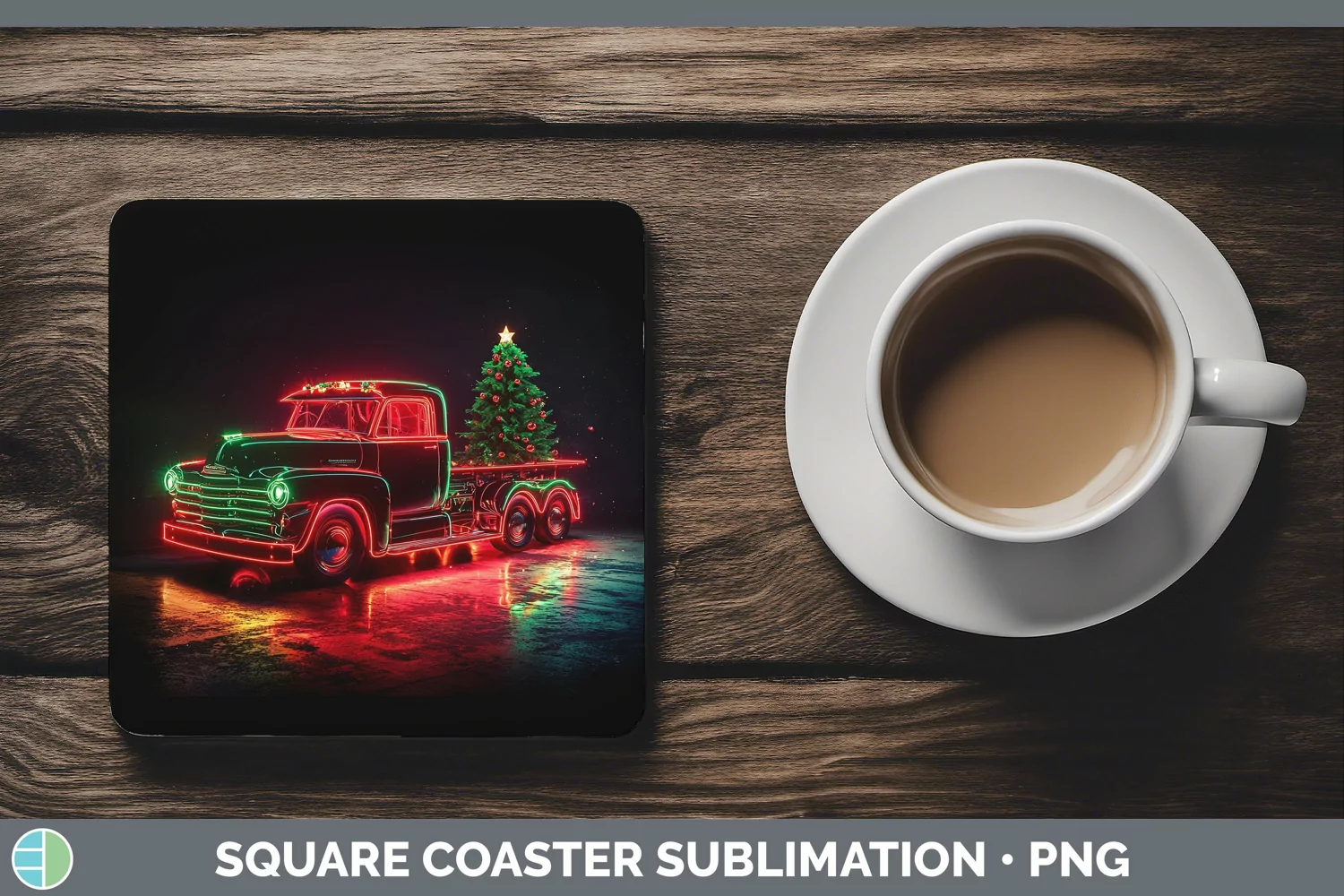 GorgeousNeon Christmas Square Coaster design.
