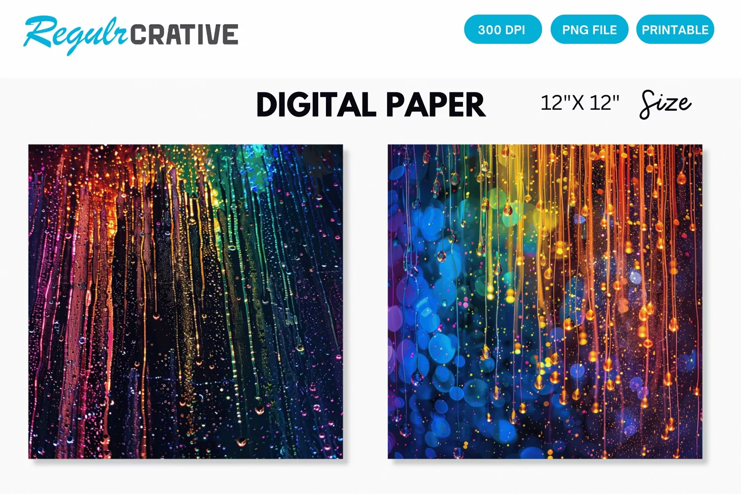 Neon Colored Electric Rain Seamless Digital Paper product image 1