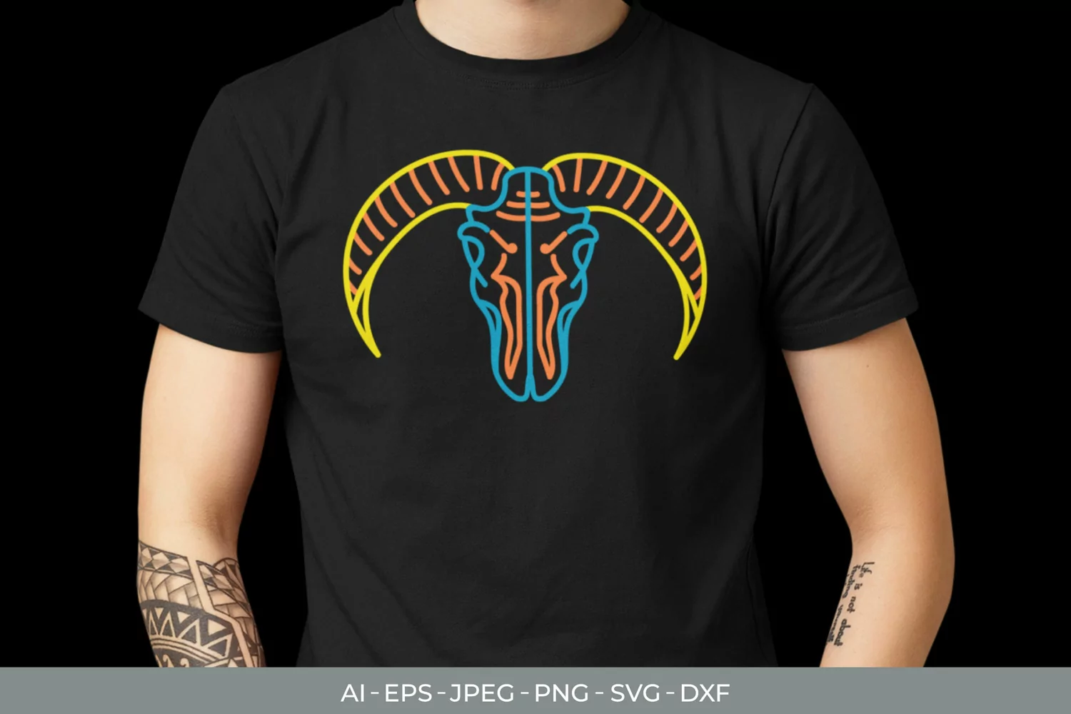 Neon Coloured Line Art Goat Skull SVG product image 1