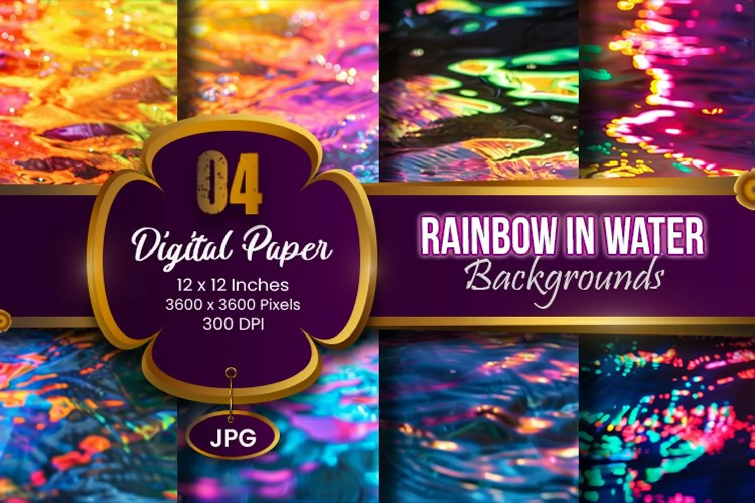 Neon Rainbow Colors In Water Digital Paper | Neon Light product image 1