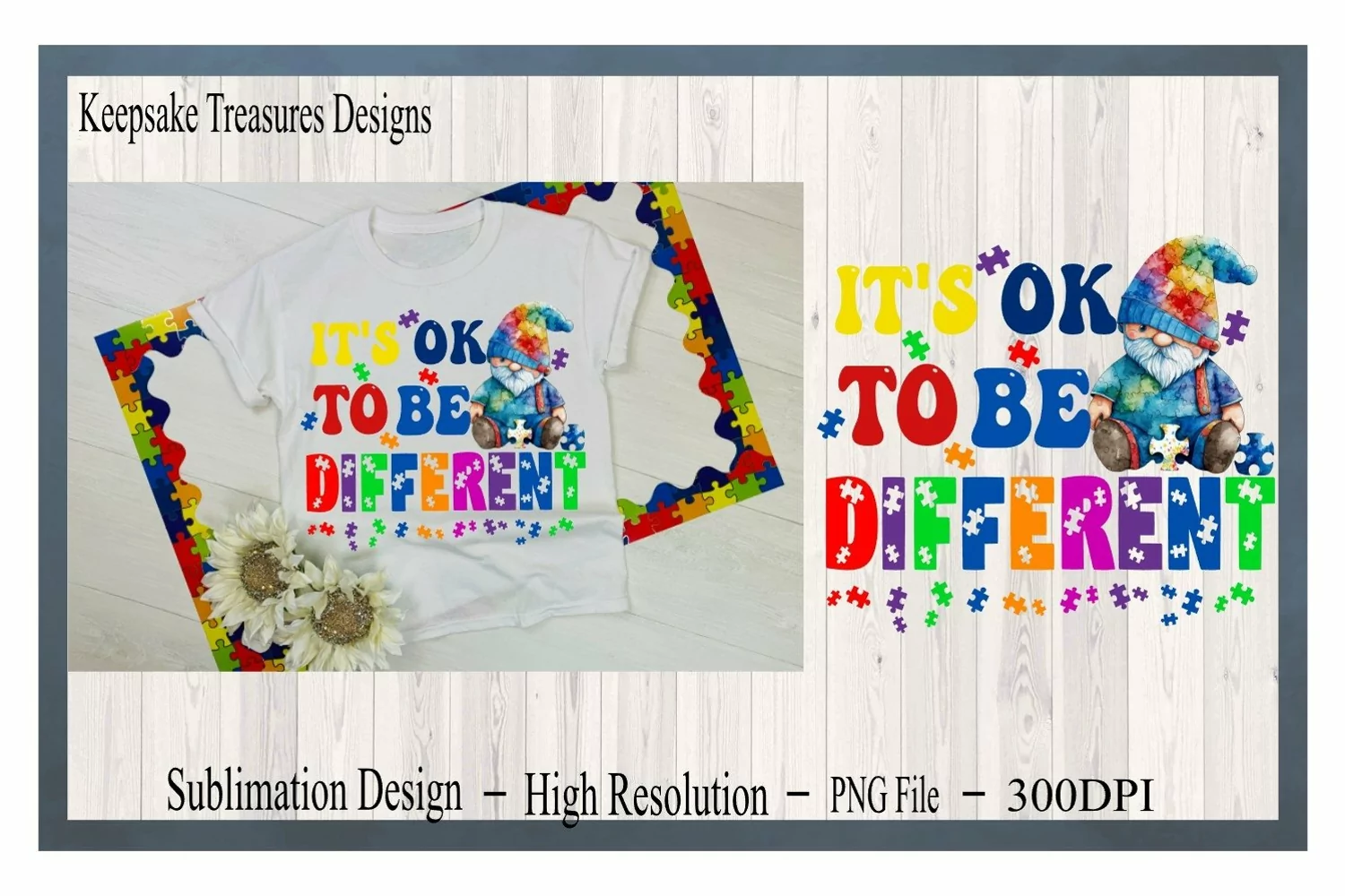 Autism Awareness, Gnome Illustration, Sublimation PNG product image 1