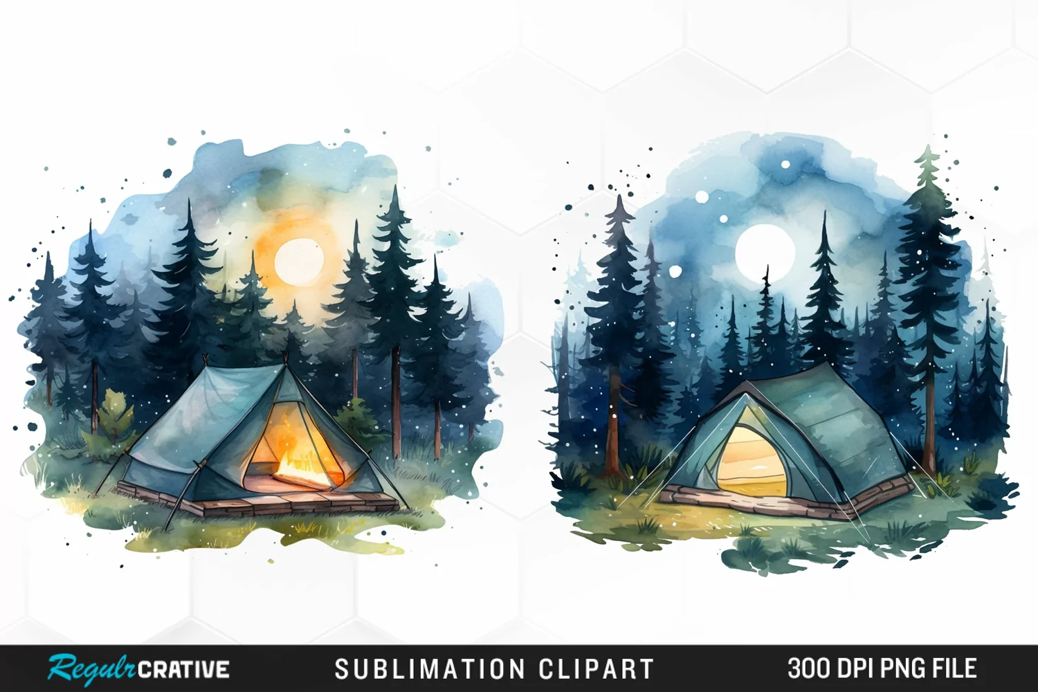 Watercolor Night Tents Design Clipart product image 1
