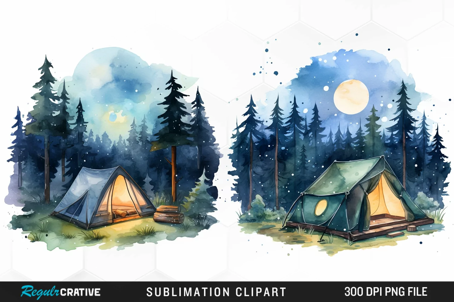 Watercolor Night Tents Design Clipart product image 1