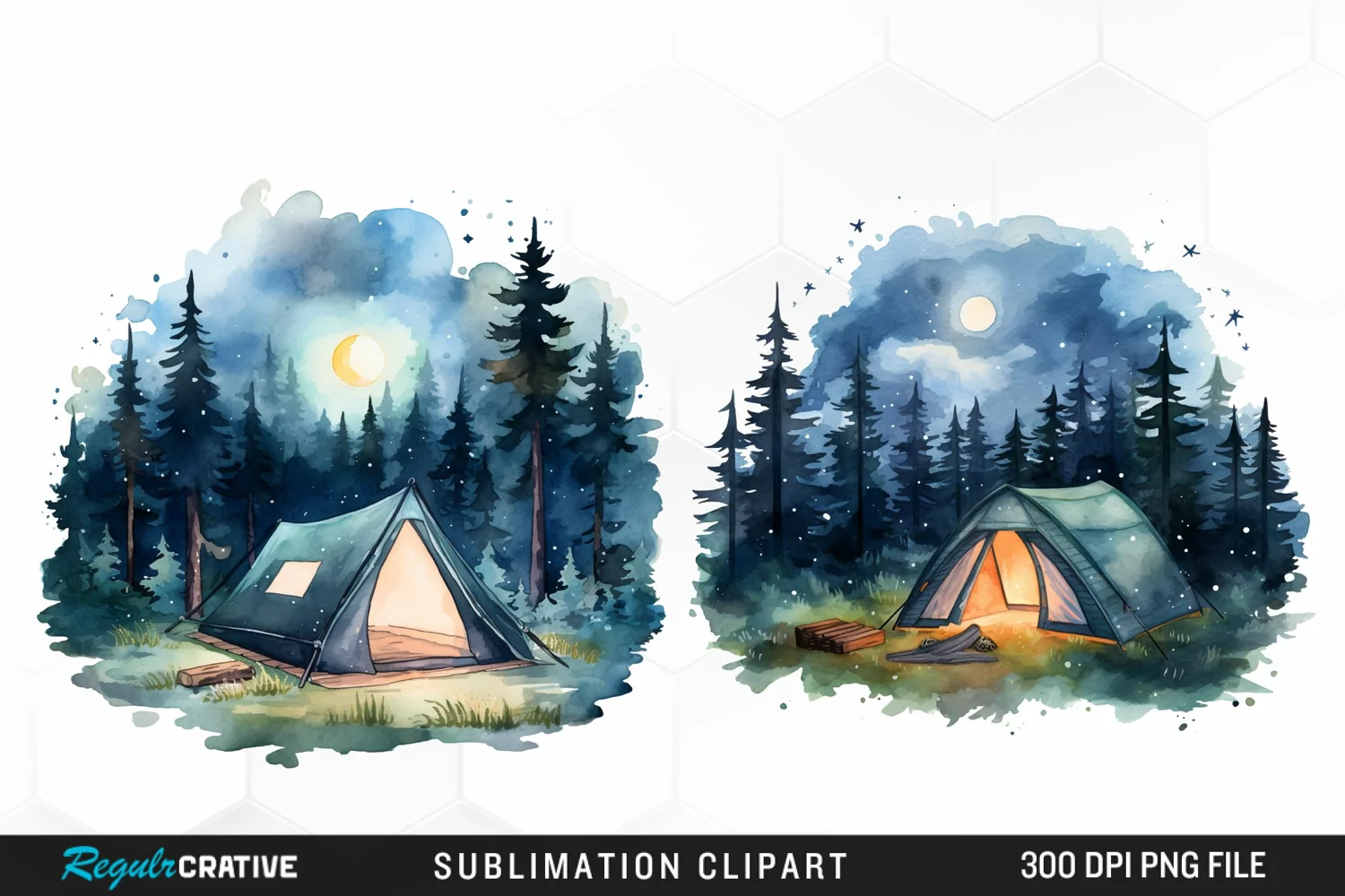Watercolor Night Tents Design Clipart product image 1
