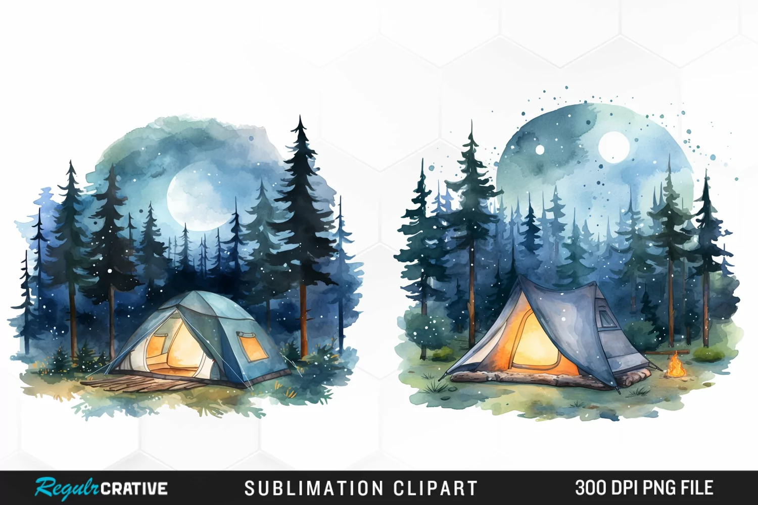 Watercolor Night Tents Design Clipart product image 1