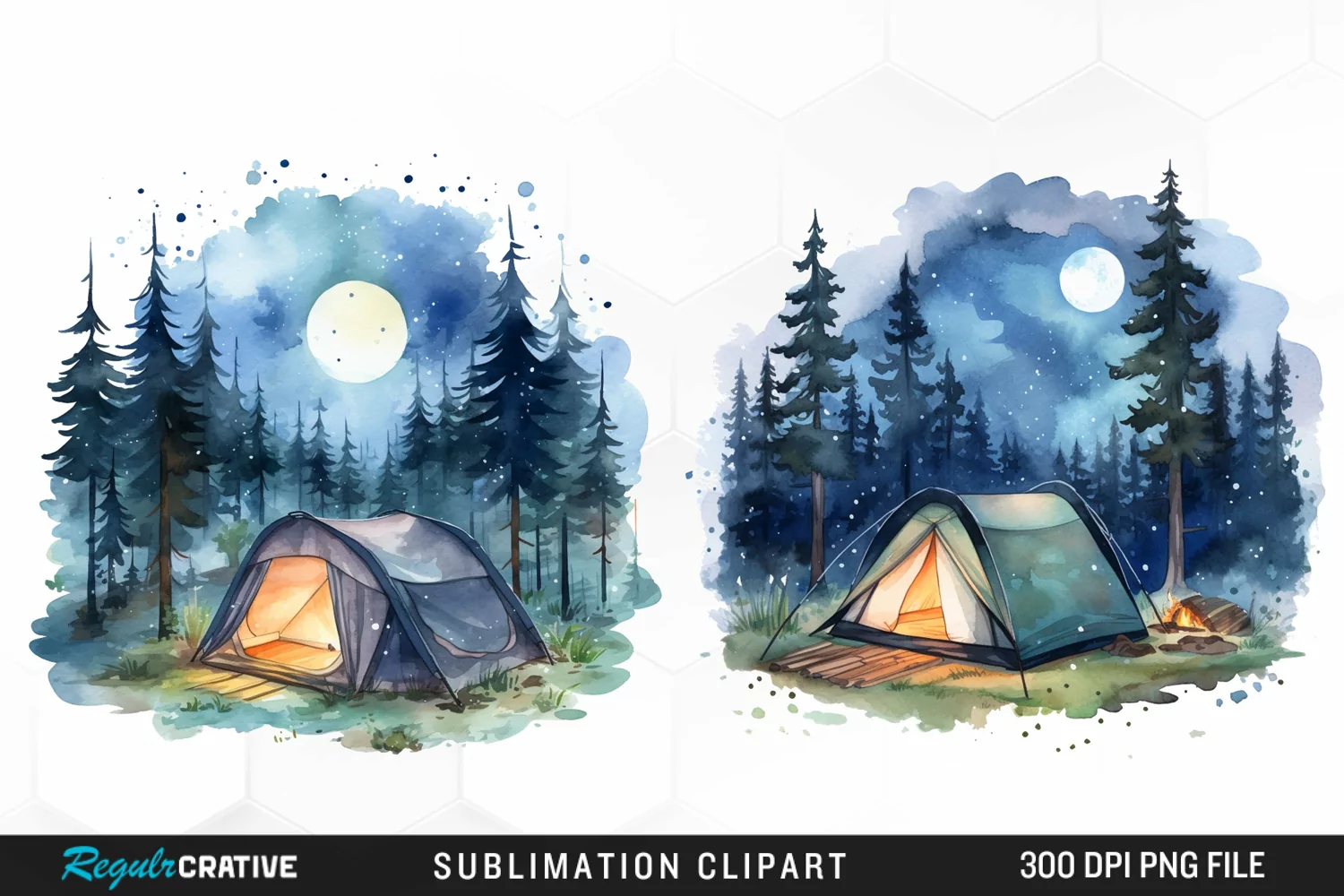 Watercolor Night Tents Design Clipart product image 1