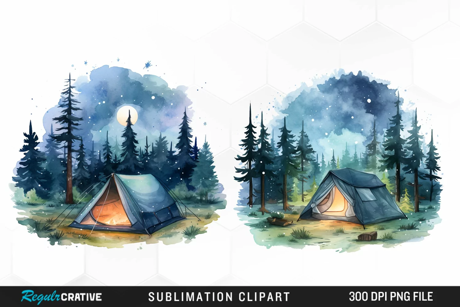 Watercolor Night Tents Design Clipart product image 1