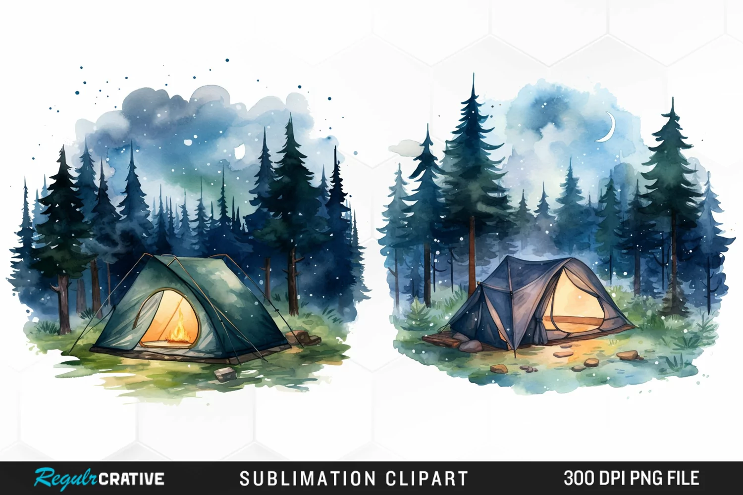 Watercolor Night Tents Design Clipart product image 1