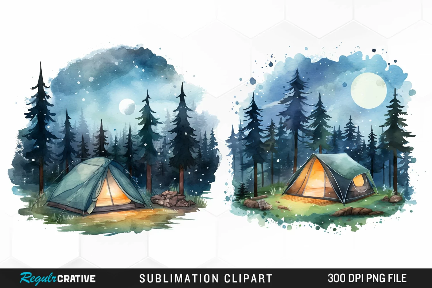 Watercolor Night Tents Design Clipart product image 1