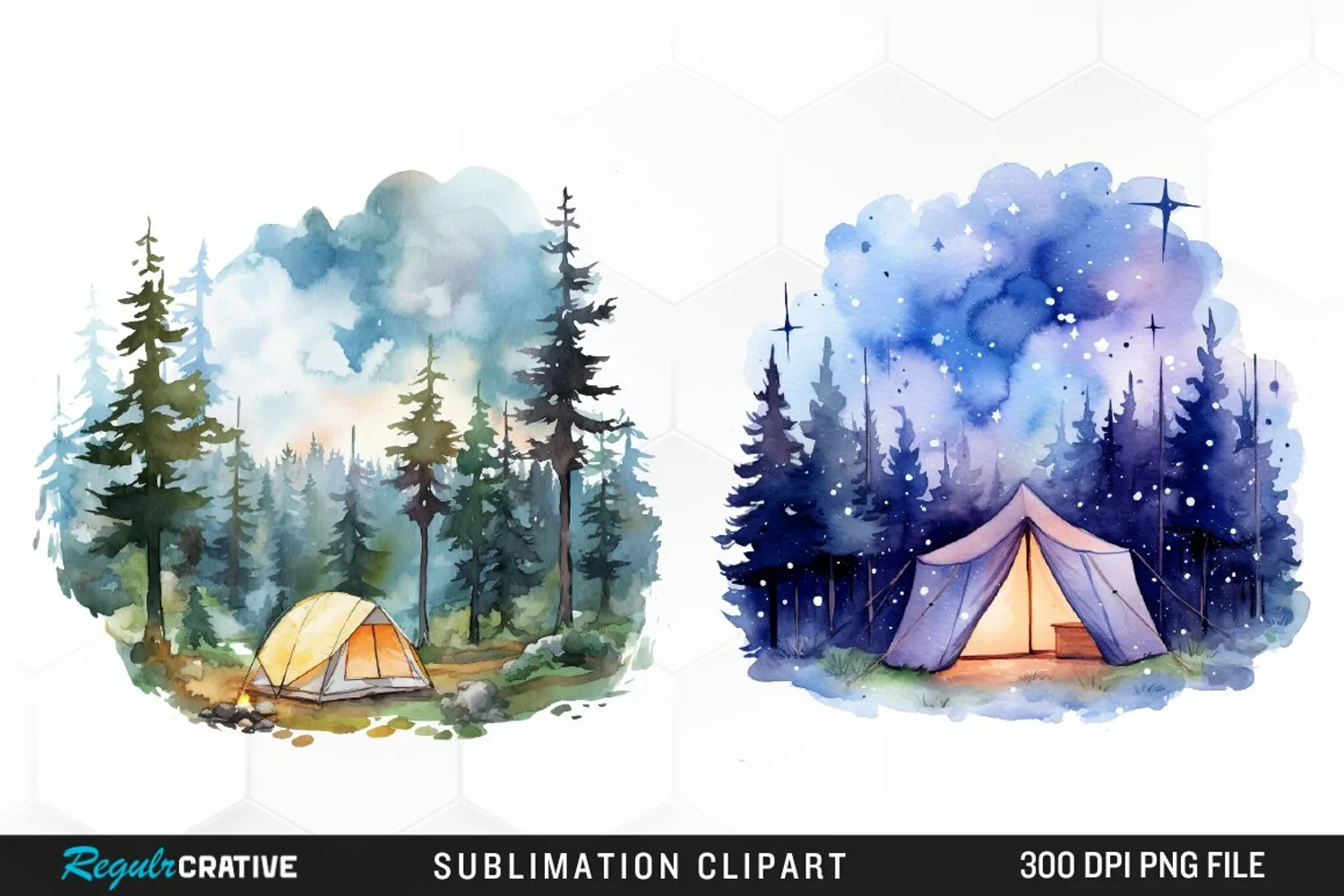 Watercolor Night Tents Design Clipart product image 1