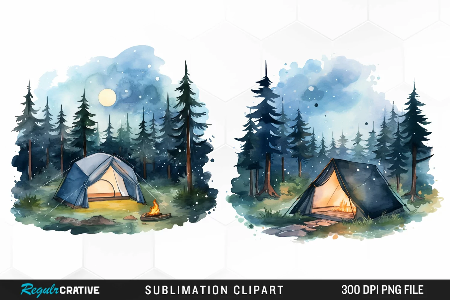 Watercolor Night Tents Design Clipart product image 1