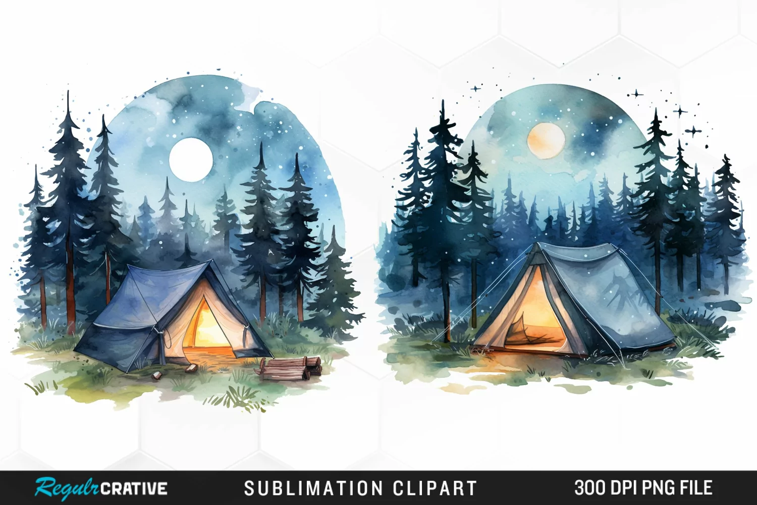 Watercolor Night Tents Design Clipart product image 1