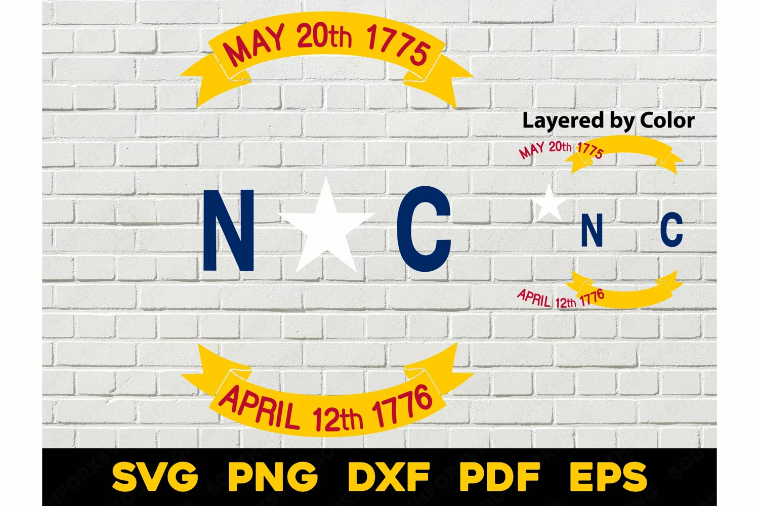 North Carolina State Flag Emblem Design SVG PNG DXF EPS PDF product image 1
