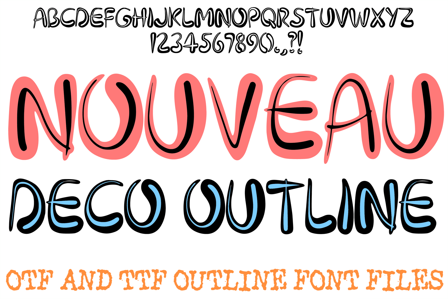Nouveau Deco Outline Font Boho Written Lettering ABC OTF Type by Squeeb Creative