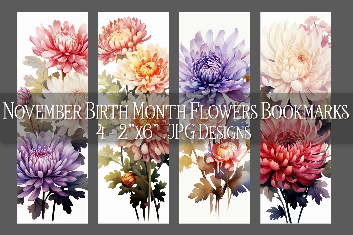 Floral Bookmark, November Bookmark, Chrysanthemum Bookmark product image 1