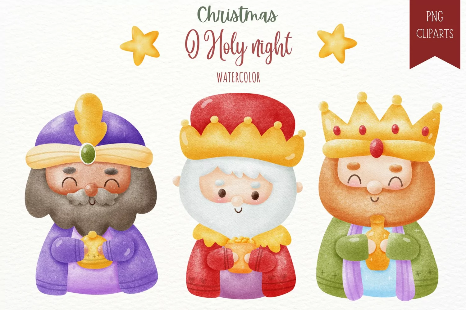 Three wisemen Watercolor nativity o holy night Christmas product image 1